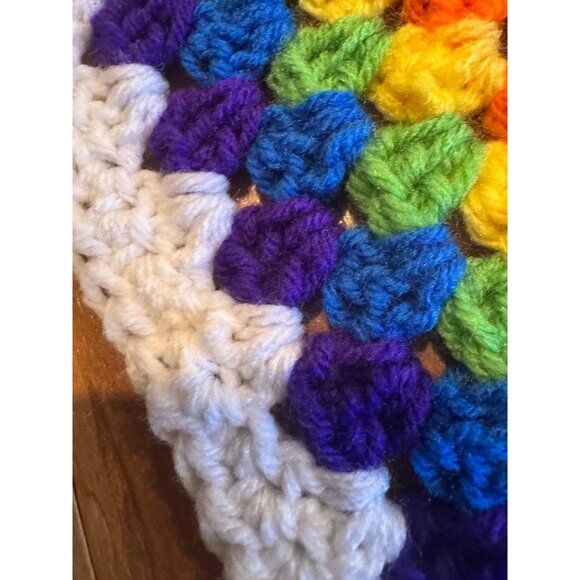 Handmade Rainbow 🌈 Crochet Granny Square Blanket – 25x25” Vibrant Throw / Baby - Picture 3 of 8